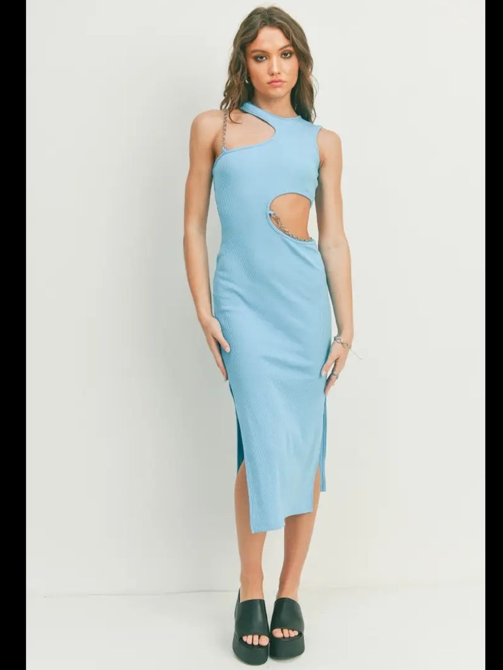 Pretty Damage Y2K Asymmetric Cutout Midi Dress in Sky Blue 💙💙